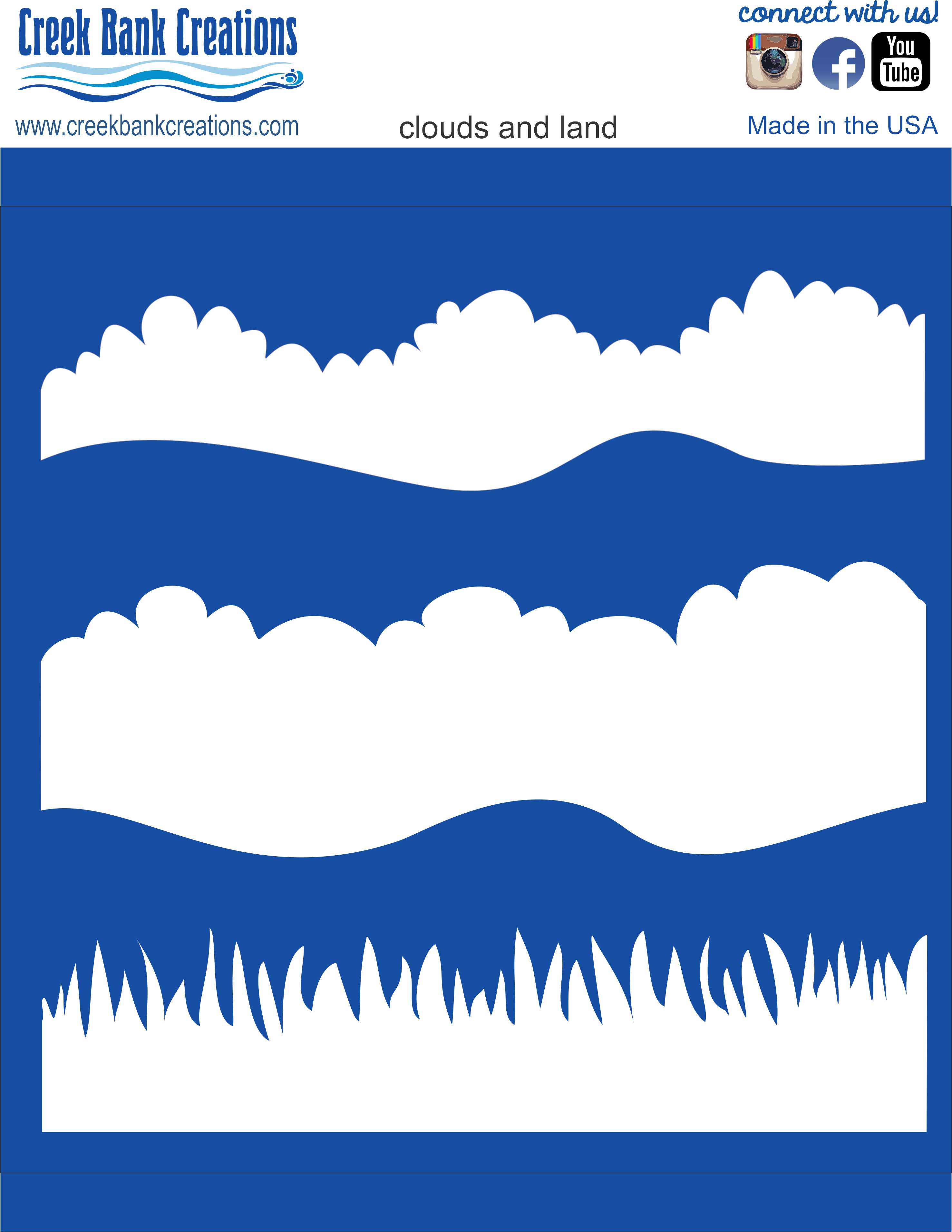Creek Bank Creations clouds & land Stencil - Click Image to Close